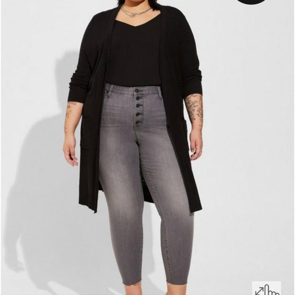 🆕️ 1X BLACK SLUB OPEN FRONT DUSTER SWEATER - LONG SLEEVE